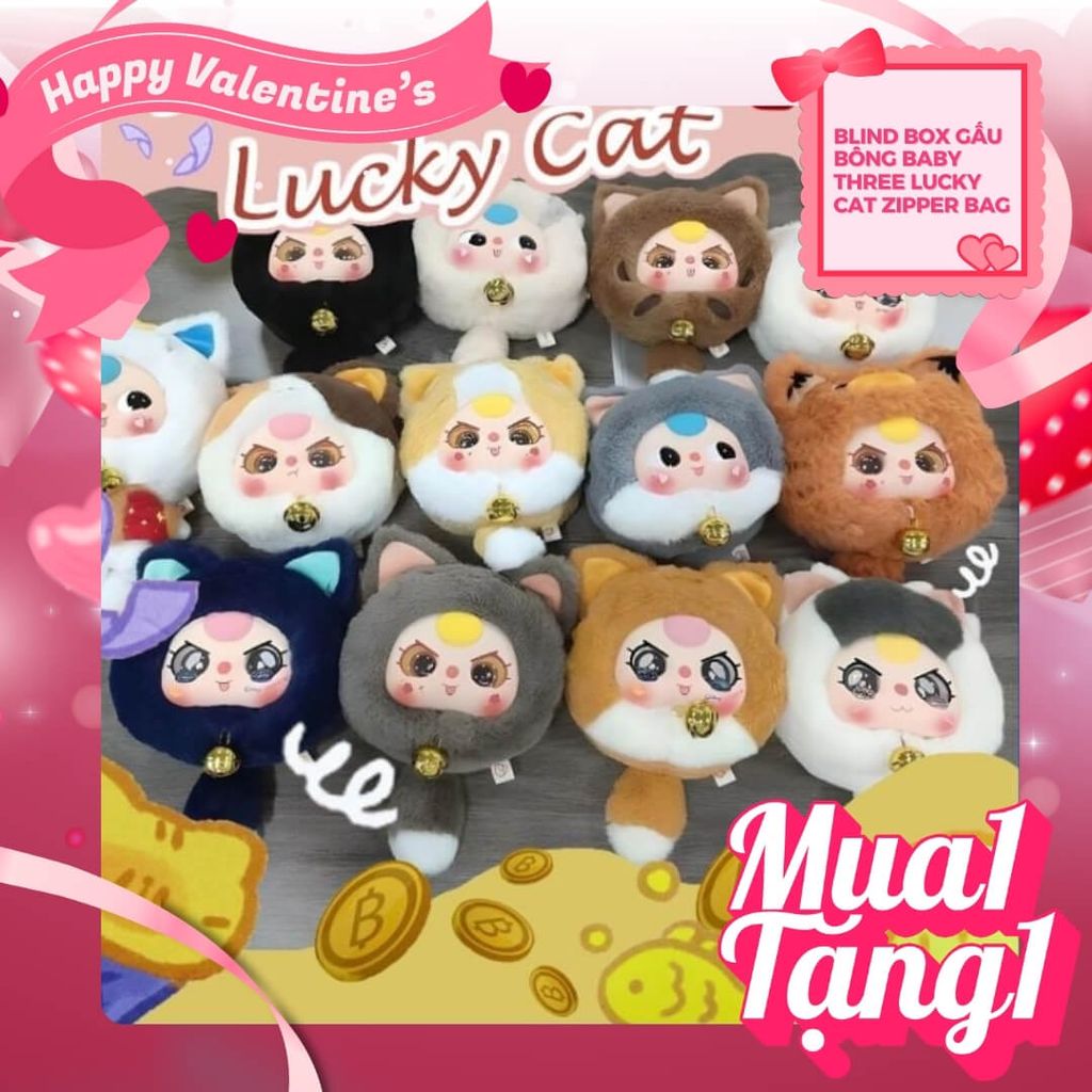 Mô hình Blind box Gấu bông Baby Three Lucky Cat Zipper Bag Series ( Mèo Thần Tài ) BABY THREE