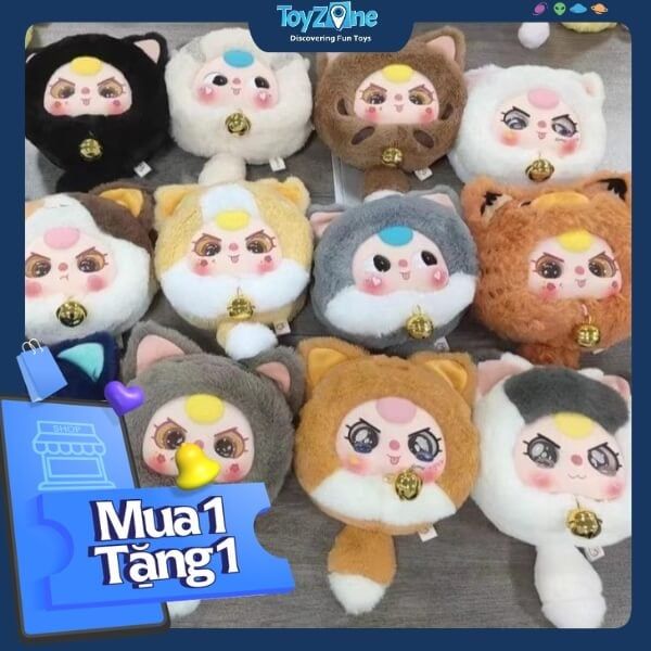 Mô hình Blind box Gấu bông Baby Three Lucky Cat Zipper Bag Series ( Mèo Thần Tài ) BABY THREE