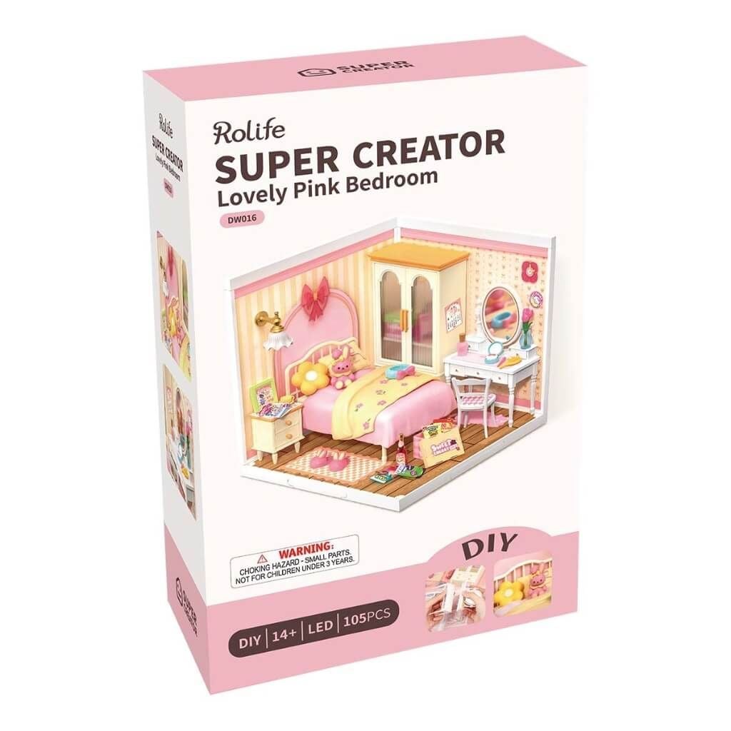 Mô hình lắp ráp nhà nhựa DIY Phòng Ngủ Hồng Đáng Yêu Rolife Super Creator Lovely Pink Bedroom DW016 ROBOTIME