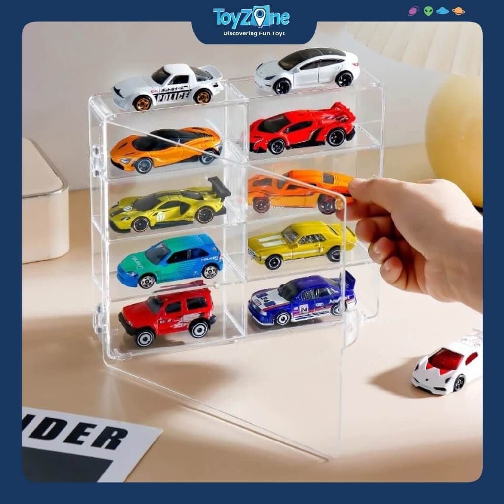 Hộp bảo vệ mô hình xe Hot Wheels, MiniGT, Tomica 8 ngăn 1:64 Mica trong suốt