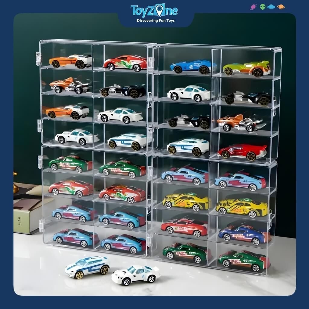 Hộp bảo vệ mô hình xe Hot Wheels, MiniGT, Tomica 8 ngăn 1:64 Mica trong suốt
