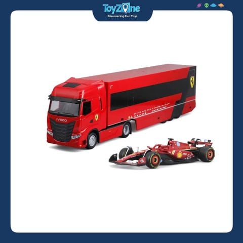 Mô hình xe tải Iveco S-Way 570 chở xe đua F1 Ferrari SF-24 1:43 BBURAGO