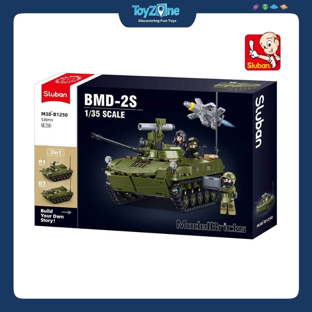 Bộ Đồ Chơi Lắp Ráp Mô Hình Xe Tăng Chiến Đấu Bọc Thép BMD-2S 2in1 1:35 SLUBAN