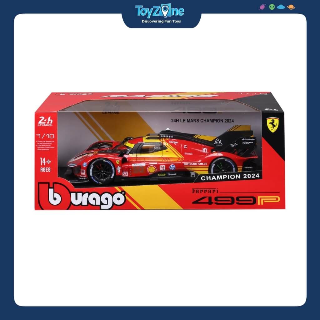 Mô hình xe Ferrari Racing 499P Le Mans Hypercar 2024 Champion 1:18 BBURAGO