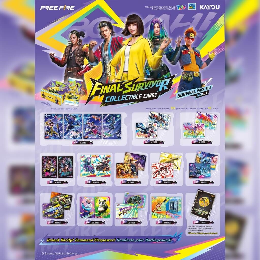 Bộ thẻ sưu tầm Free Fire Final Survivor Collectible Cards Survival Pack Sea Vol 1 KAYOU