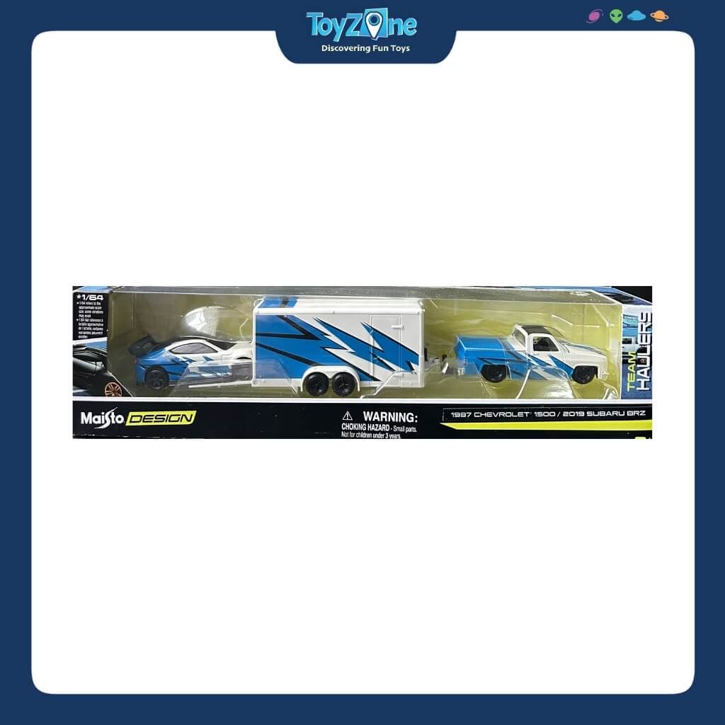Mô hình xe vận chuyển Chevrolet 1500 1987 + Subaru BRZ 2019 Design Team Hauler 1:64 MAISTO