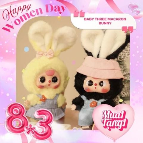Mô hình Blind box Móc khóa Gấu bông Baby Three Macaron Bunny BABY THREE