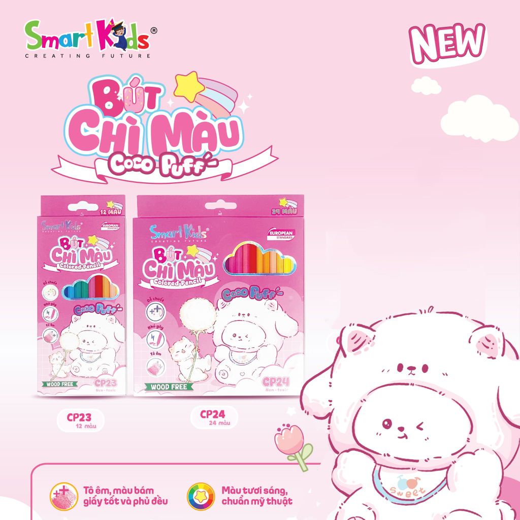 Bút chì màu Woodfree Coco Puff - 12 màu / 24 màu - CP23 / CP24