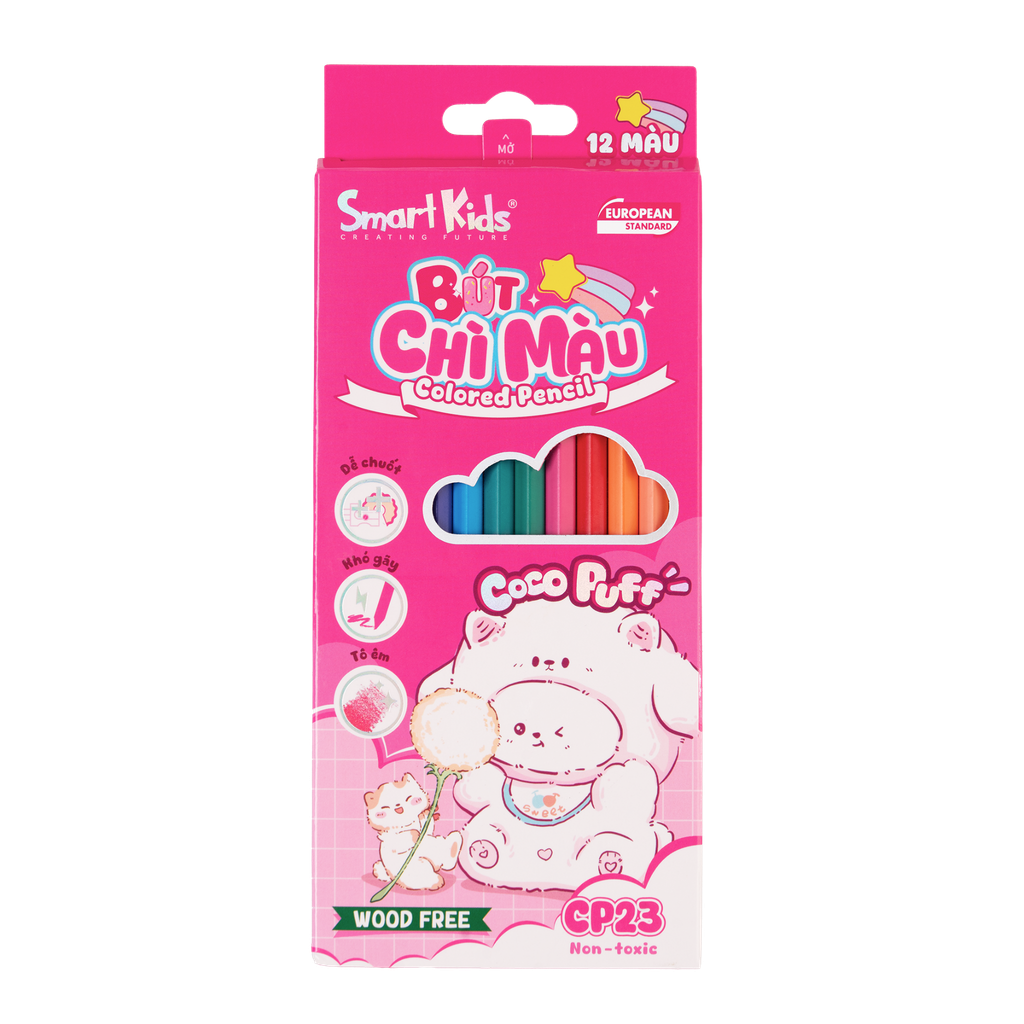 Bút chì màu Woodfree Coco Puff - 12 màu / 24 màu - CP23 / CP24