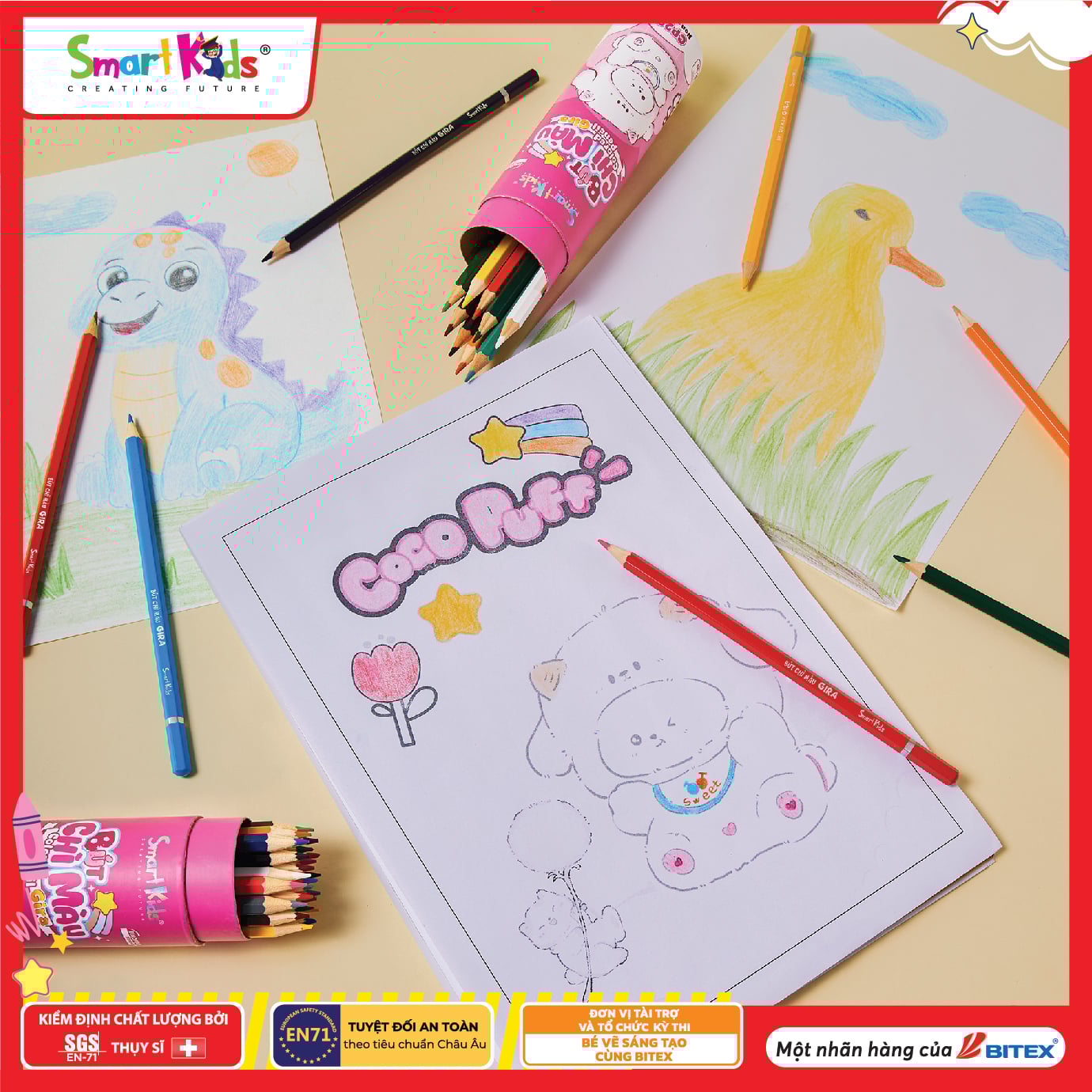 Bút chì màu gira Coco Puff 12/18/24 màu - dạng ống - CP27, CP28, CP29