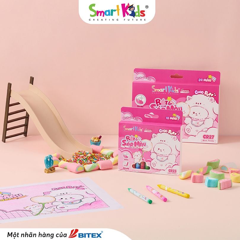 Sáp màu Smartkids Coco Puff 12/18/24 màu CR25 - CR26 - CR27