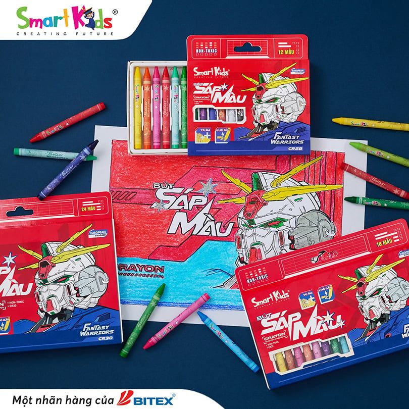 Sáp màu Smartkids Fantasy Warriors 12/18/24 màu CR28 - CR29 - CR30
