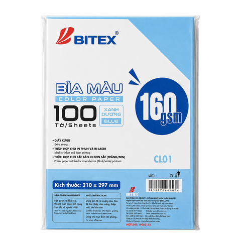 Bìa màu A4 160 gsm/CL01 (100 tờ/xấp)