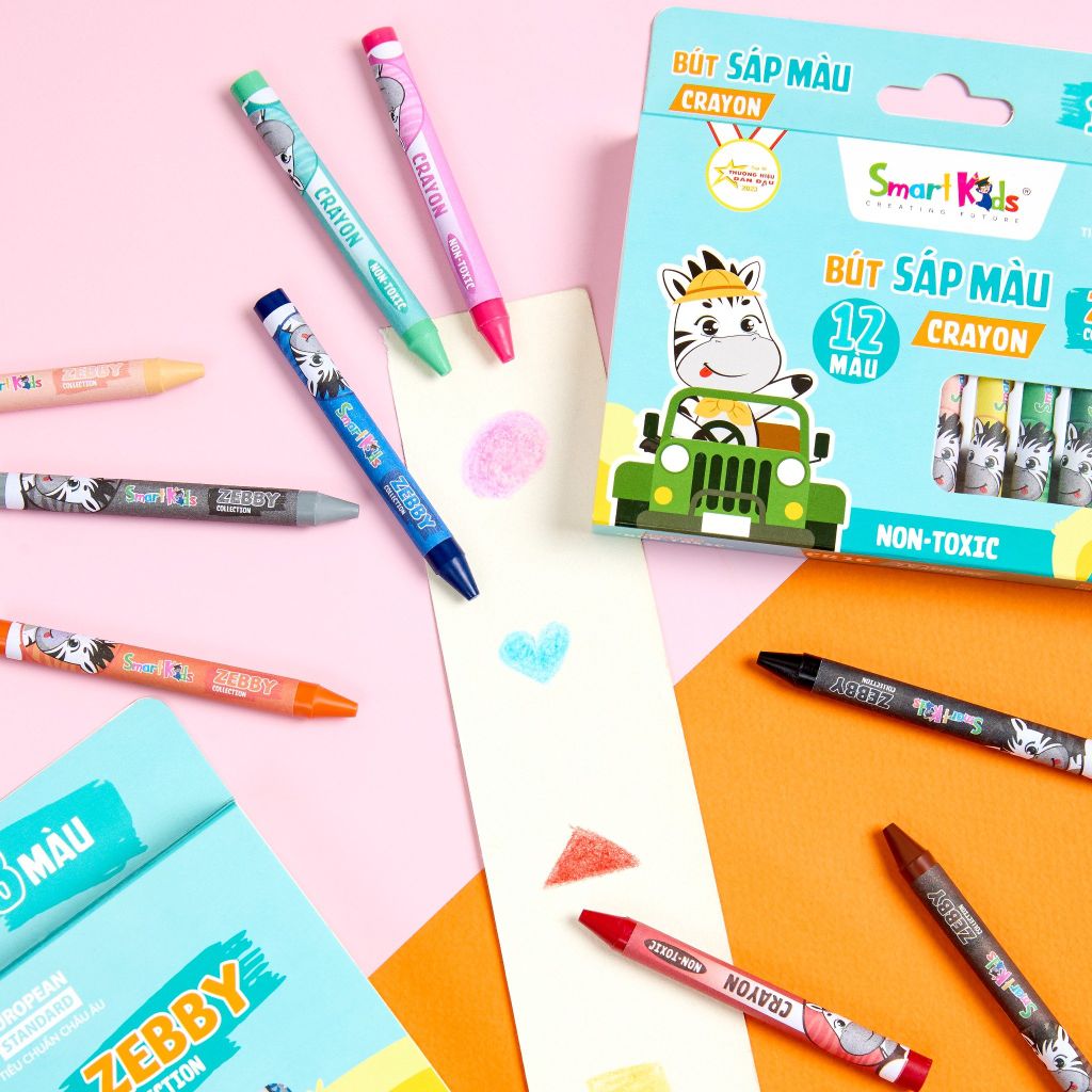 Sáp màu Smartkids Zebby CR16 dễ thương, thiết kế màu sắc tươi sáng từng màu bút.