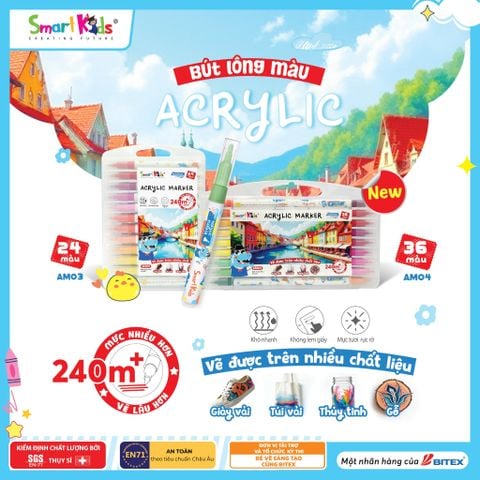 Bút lông Smartkids màu Acrylic 36 màu - AM04