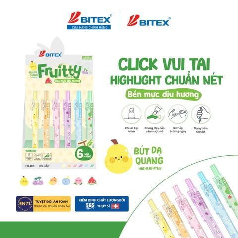 Combo 3/6 cây Bút dạ quang bấm FRUITTY CLICK HL06 - Màu Ngẫu Nhiên