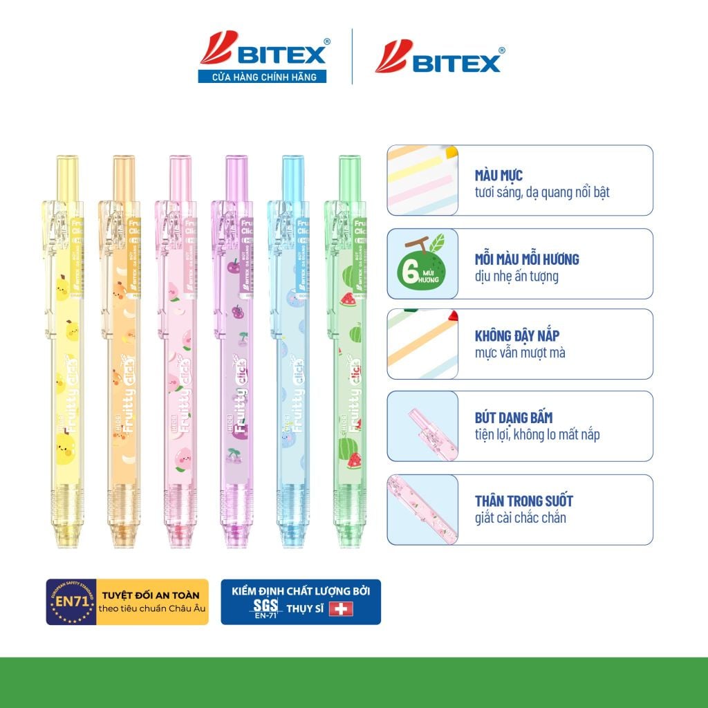 Combo 3/6 cây Bút dạ quang bấm FRUITTY CLICK HL06 - Màu Ngẫu Nhiên