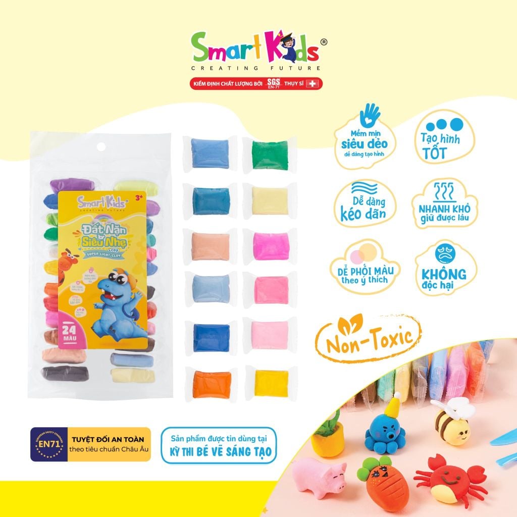 [Smartkids] Đất nặn siêu nhẹ không dính tay 12/24 màu
