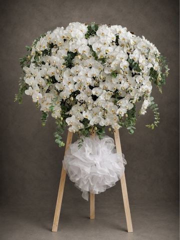 Kệ hoa chia buồn lan hồ điệp trắng cao cấp | White Phalaenopsis Sympathy Stand