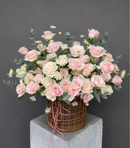 Giỏ hoa hồng pastel | Sweet Blush G137