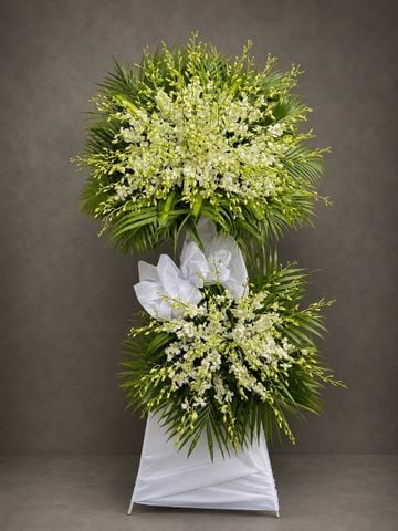 Kệ hoa chia buồn lan trắng 2 tầng | Pure White Orchid Sympathy Stand