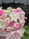 Bó hoa hồng pastel mix ly kép trắng & cúc mẫu đơn – tone hồng ngọt ngào G15