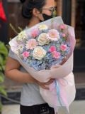 Bó hoa baby blue – cẩm tú cầu xanh mix hồng kem pastel G11