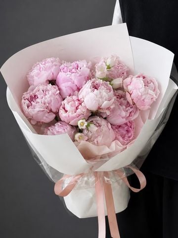 Bó mẫu đơn hồng pastel – trắng trong trẻo G54