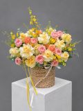 Giỏ hoa hồng vàng hồng | Sunny Blush G143