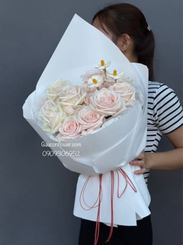 Bó hồng pastel trắng hồng | Pastel White Pink Rose Bouquet G112