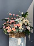 Giỏ hoa hồng mix sen đá tone pastel tinh tế G2