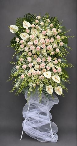 Kệ Hoa Chia Buồn Hồng Trắng | Gentle Farewell G173