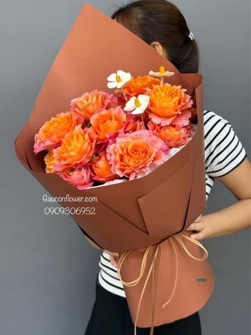 Bó hồng cam san hô nhập khẩu | Coral Orange Rose Bouquet G113