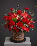 Giỏ hoa hồng đỏ & hồng môn | Red Elegance  G159