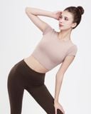  Áo Croptop Ngắn Tay Tập Yoga Gym Hibi Sports Cr814 Kiểu Basic, Kèm Mút Ngực 