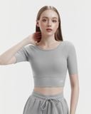  Áo croptop tập Yoga Hibi Sports CR847 kiểu tay lửng phối 2 dây cách điệu, kèm mút ngực 