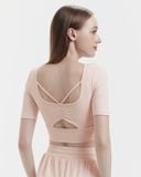  Áo croptop tập Yoga Hibi Sports CR847 kiểu tay lửng phối 2 dây cách điệu, kèm mút ngực 