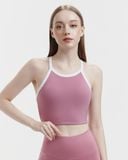  Áo croptop tập Yoga Gym Hibi Sports CR848 kiểu cổ yếm viền trắng vải thun gân, kèm mút ngực 