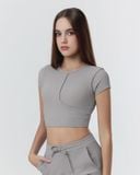  Áo croptop tập Yoga Gym Luxury Hibi Sports CR852 kiểu cổ tròn có đường phối, chất vải Rib cao cấp, kèm mút ngực 