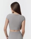  Áo croptop tập Yoga Gym Luxury Hibi Sports CR852 kiểu cổ tròn có đường phối, chất vải Rib cao cấp, kèm mút ngực 