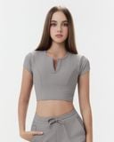  Áo croptop tập Yoga Gym Luxury Hibi Sports CR853 kiểu cổ tròn xẻ V, chất vải Rib cao cấp, kèm mút ngực 