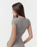  Áo croptop tập Yoga Gym Luxury Hibi Sports CR853 kiểu cổ tròn xẻ V, chất vải Rib cao cấp, kèm mút ngực 