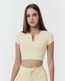  Áo croptop tập Yoga Gym Luxury Hibi Sports CR853 kiểu cổ tròn xẻ V, chất vải Rib cao cấp, kèm mút ngực 