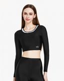  Áo bơi nữ Hibi Sports SS013 - Kiểu croptop tay dài, cổ nhún bèo trắng, kèm mút 