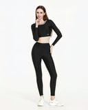  Áo bơi nữ Hibi Sports SS013 - Kiểu croptop tay dài, cổ nhún bèo trắng, kèm mút 