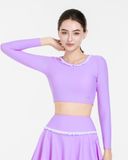  Áo bơi nữ Hibi Sports SS013 - Kiểu croptop tay dài, cổ nhún bèo trắng, kèm mút 