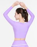  Áo bơi nữ Hibi Sports SS013 - Kiểu croptop tay dài, cổ nhún bèo trắng, kèm mút 