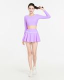  Áo bơi nữ Hibi Sports SS013 - Kiểu croptop tay dài, cổ nhún bèo trắng, kèm mút 