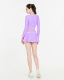  Áo bơi nữ Hibi Sports SS013 - Kiểu croptop tay dài, cổ nhún bèo trắng, kèm mút 