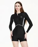  Đồ bơi liền thân Hibi Sports SS014 - Kiểu tay dài quần đùi, nhún bèo trắng hai bên, kèm mút 